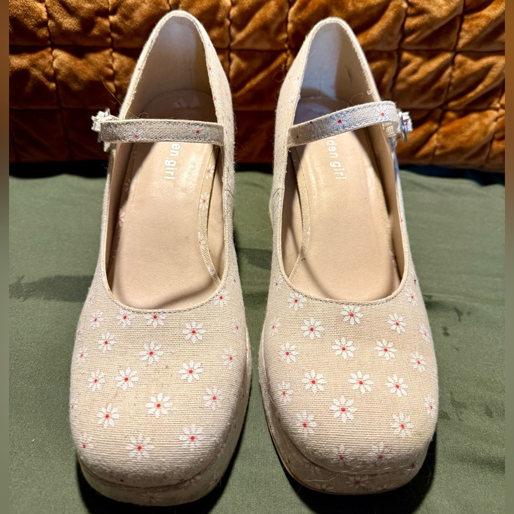 Madden Girl Cream Floral Mary Jane Heels